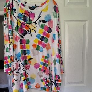 NWT Ali Miles Multi Color Abstract, Crew Neck, 3/4 Sleeve Tunic - Size 2X